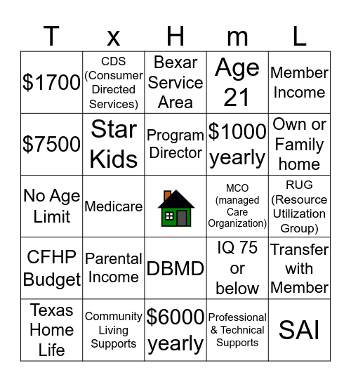 TxHmL Waiver Bingo Card