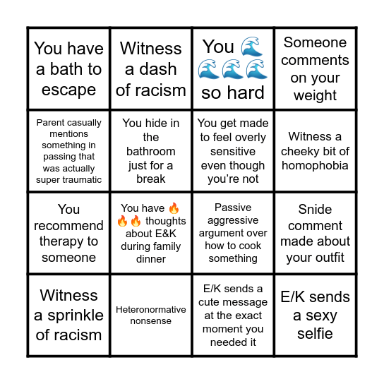 E/K Bingo Card