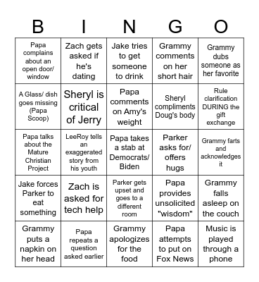 Christmas at G&P's Bingo Card