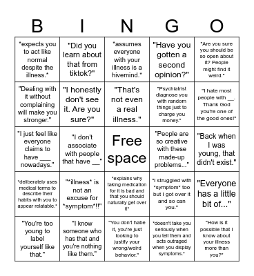 Mental Illness invalidation! Bingo Card