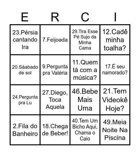Bingo de Mairipa Bingo Card