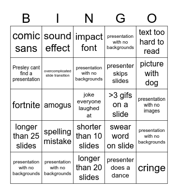 2024 Slide Night Bingo Card