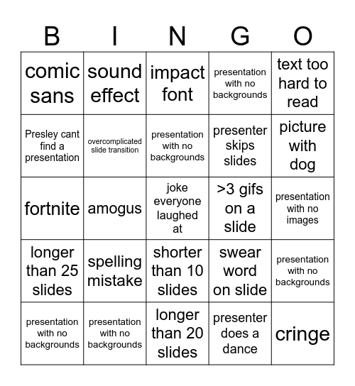 2024 Slide Night Bingo Card