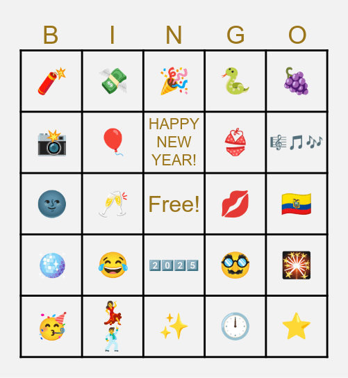 New Year's Bingo Card