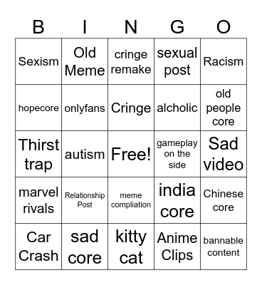 instagram reels bingo Card