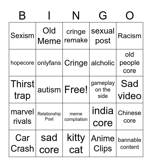 instagram reels bingo Card