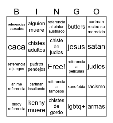 south park Bingo Card