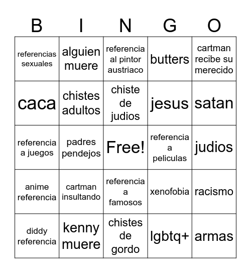 south park Bingo Card