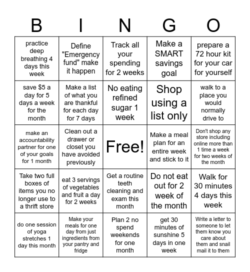 New Years BINGO Card