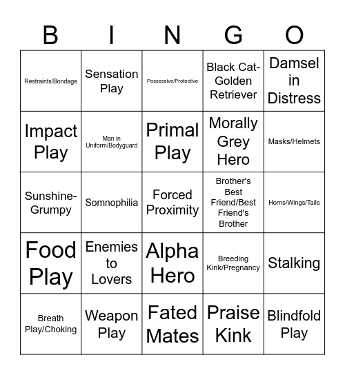 Romance Checklist Bingo Card