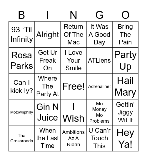 HipHop Bingo Card