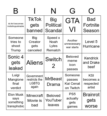 2025 Bingo Card Bingo Card