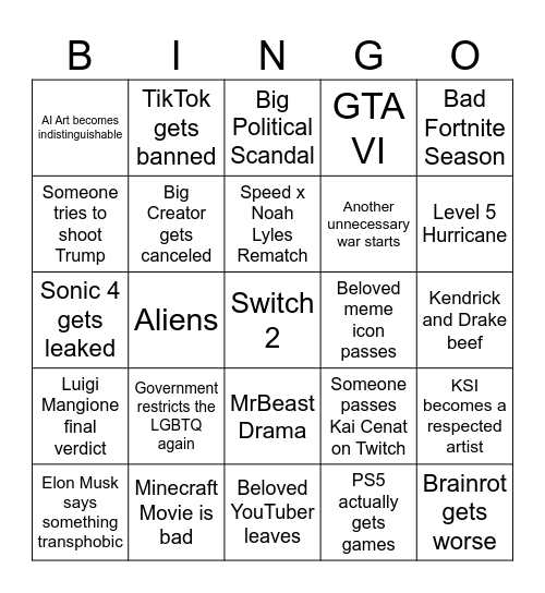 2025 Bingo Card Bingo Card