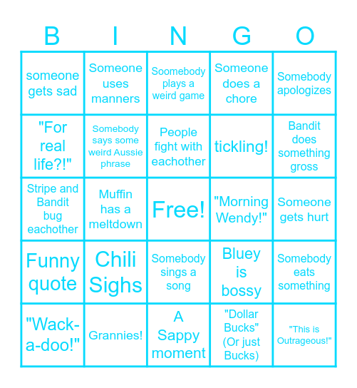 Bluey Bingo! Bingo Card