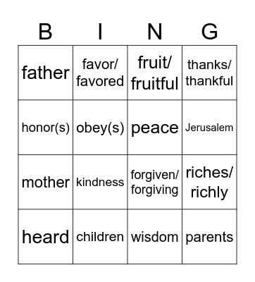 Holy Family year C Bingo Card