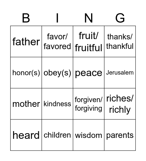 Holy Family year C Bingo Card