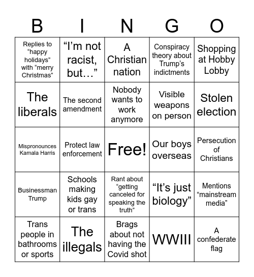 Cash Christmas Bingo Card
