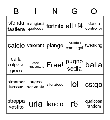 gamer rage Bingo Card