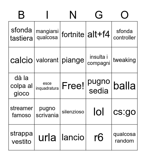 gamer rage Bingo Card