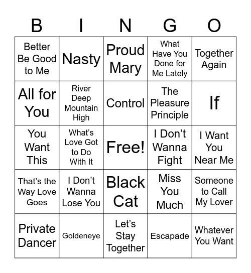 Tina VS Janet Bingo Card