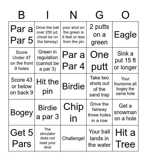 GOLF BINGO Card