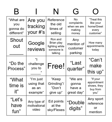 Sales Meeting Bingo Card