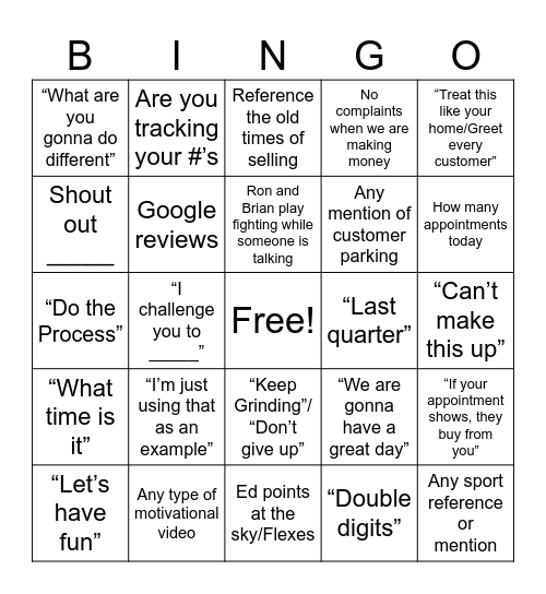 Sales Meeting Bingo Card
