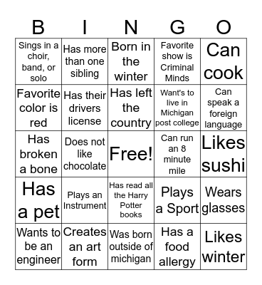 Fact Bingo Card