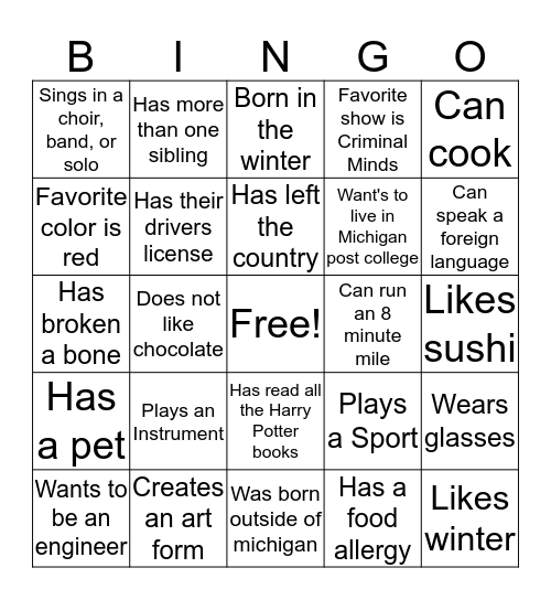 Fact Bingo Card