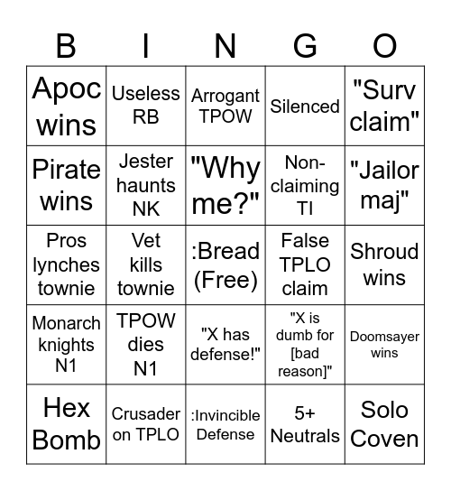 ToS2 epicsauce Bingo Card