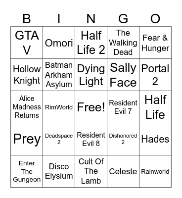 Mel's Game List Bingo Card