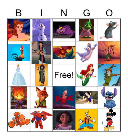 Disney Characters Bingo Card