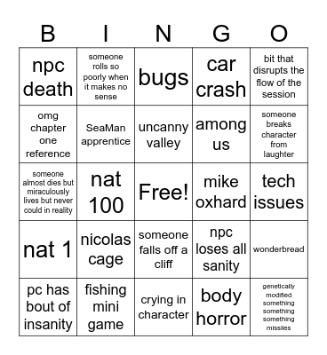 nest Bingo Card