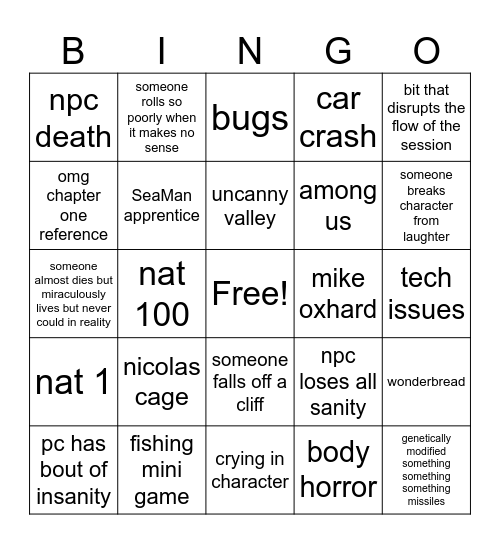 nest Bingo Card