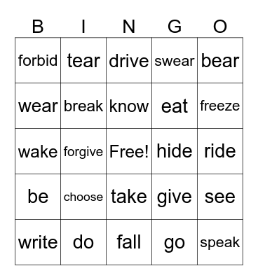 Present Perfect Bingo Card