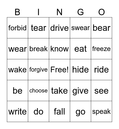 Present Perfect Bingo Card