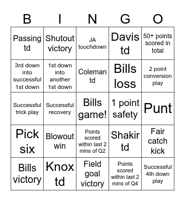 Bills Bingo Card
