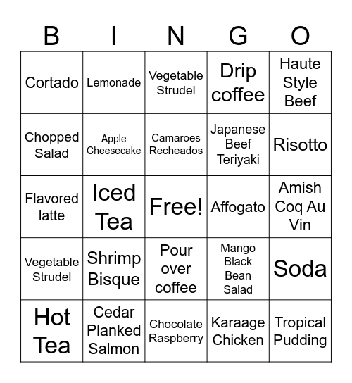 Heritage Restaurant Bingo Card