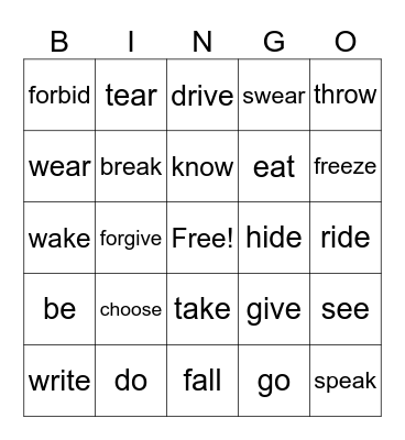 Present Perfect Bingo Card