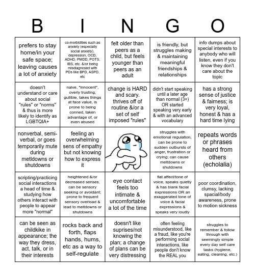 Autism Bingo Card