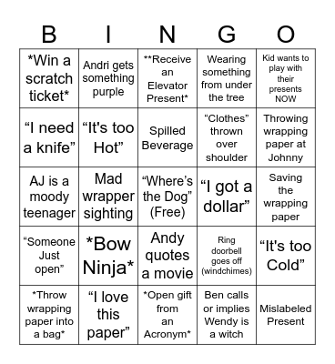 A Christmas Bingo Card