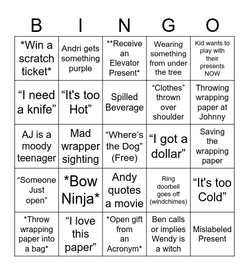 A Christmas Bingo Card
