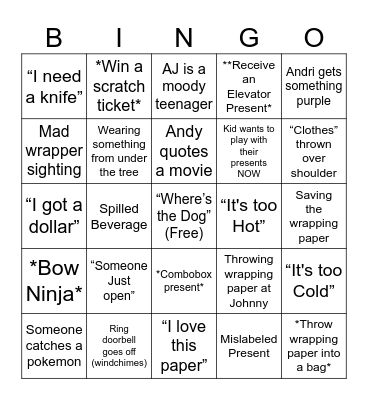 A Christmas Bingo Card