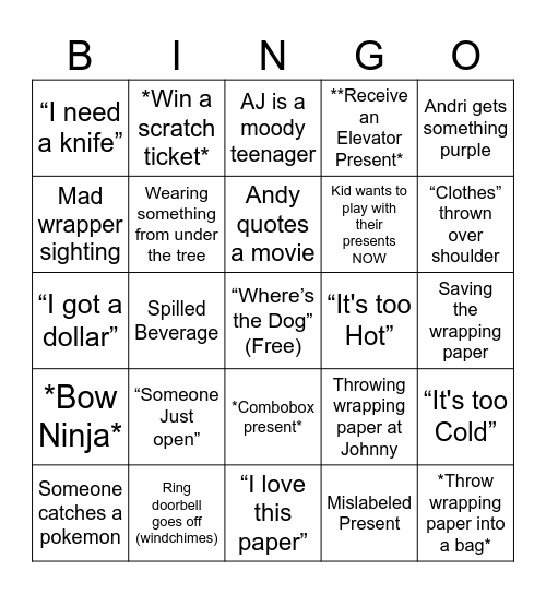 A Christmas Bingo Card