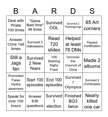Bardgo Bingo Card