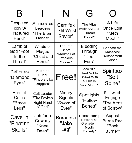 Body Parts (Metal version) Bingo Card