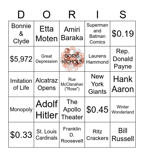 BIRTH YEAR BINGO Card