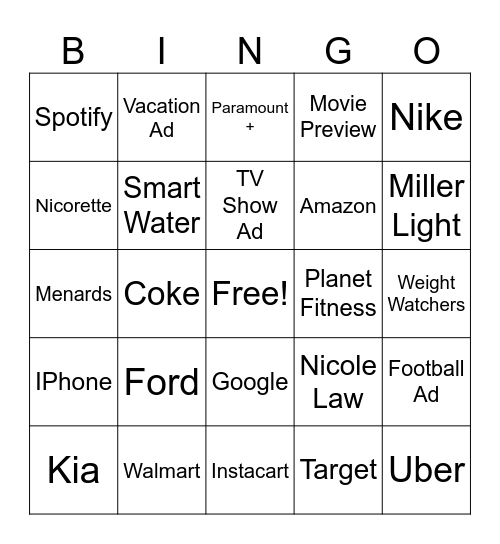 New Year's Eve Bingo Card