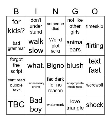 gacha life Bingo Card