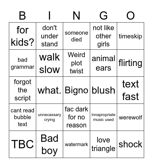 gacha life Bingo Card